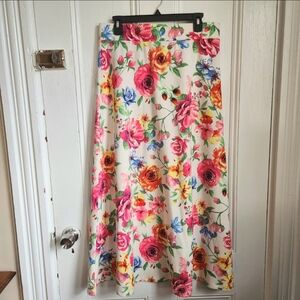 Messini Floral Maxi Skirt Pink Rainbow Rose Stretchy Cottagecore Girly Size L